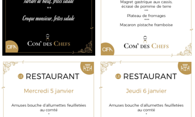Menus restaurant Com'des Chefs et Brasserie du 03/01/2022 au 06/01/2022